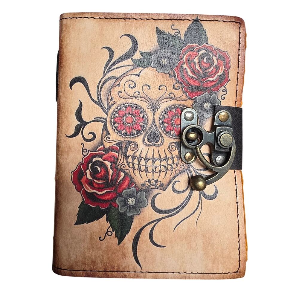 Leather Journal Diary Metal Clasp 5 x 7 Vintage Paper Skull 200 pages